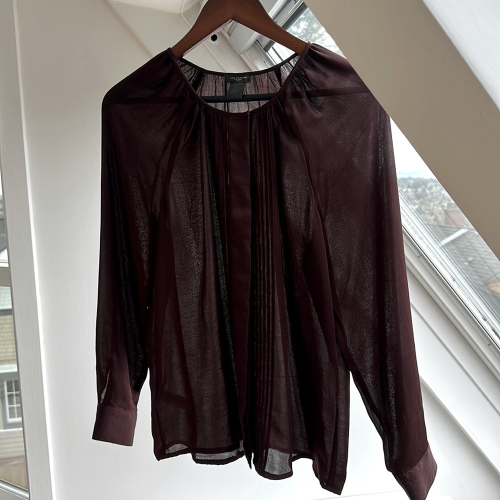 NWOT Ann Taylor plum/cranberry button up blouse
